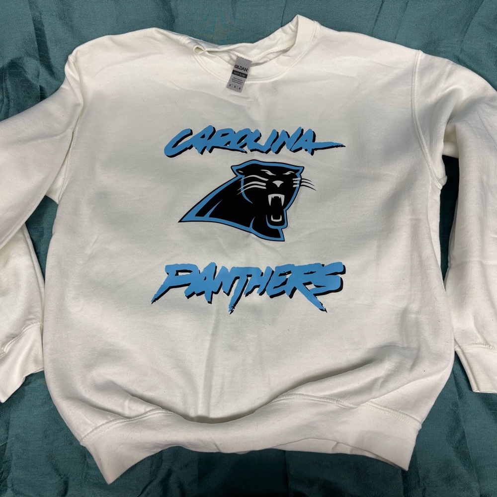 Gildan White Sweatshirt with Blue Text